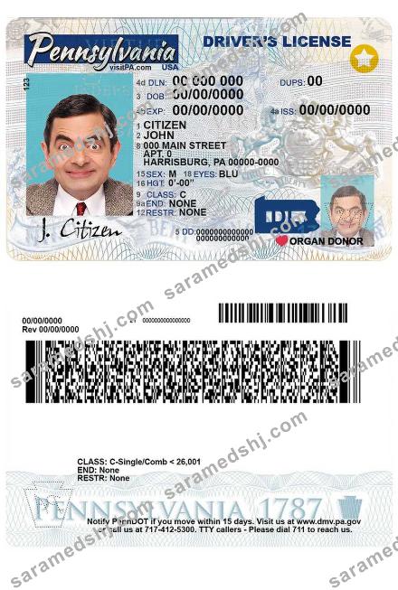 USA Pennsylvania state driving license